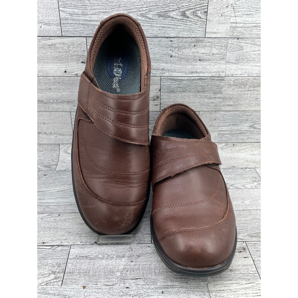 OrthoFeet 73031 Women Brown Leather Hook Loop Walking Shoes Size 8B